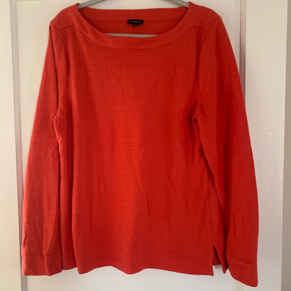 Talbots Size XL Women’s Long Sleeves Boat Neck Pullover Red Orange Top